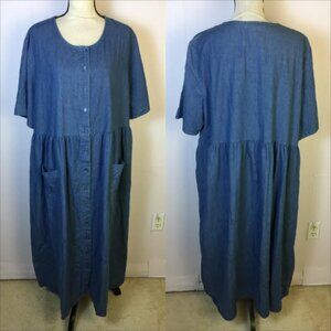 Woman Within Midi Shirt Dress 22W Woman Plus Blue Jean Denim Short Sleeve Pocket